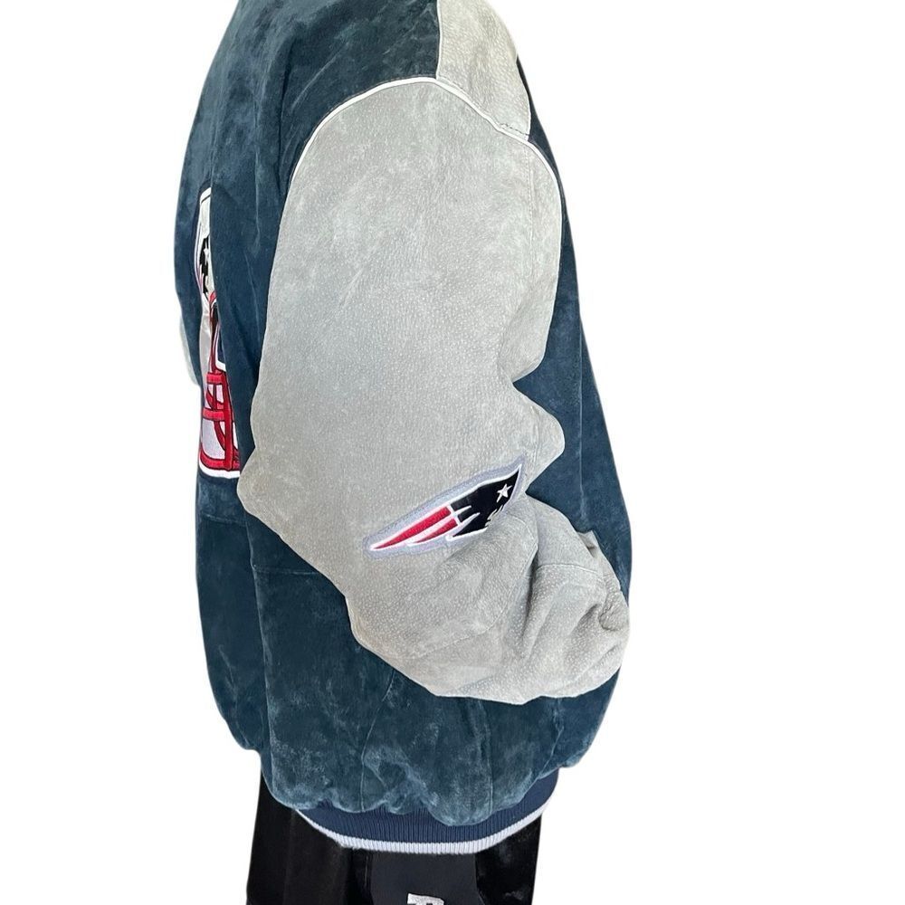 NFL Patriots Football Vintage Genuine Suede Leather Bomber Jacket EUC Men’s XXL - Picture 7 of 15